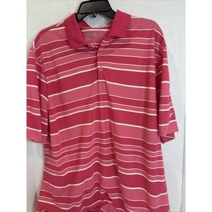 Nike Golf Polo Tour Performance Dri Fit Hot Pink Striped Sleeve Logo XL